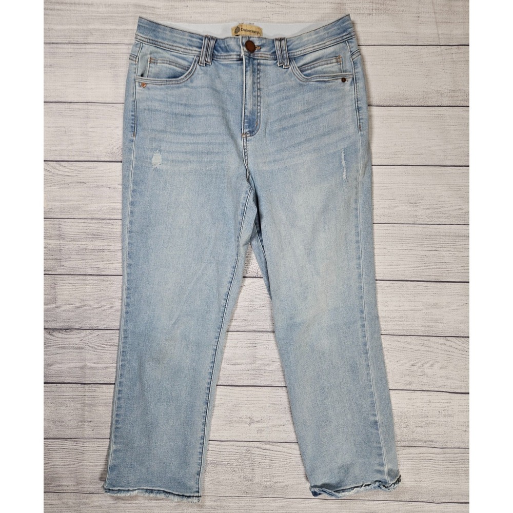 Democracy Ab Solution Crop Jeans Women 14‎ Light Wash Raw Hem Stretch Denim Pant